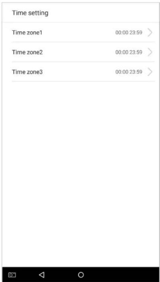Time setting Time zone1 00:00 23:59 > Time zone2 00:00 23:59 > Time zone3 00:00 23:59 >