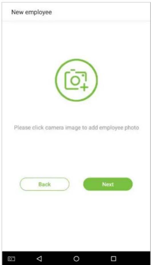 New employee Please click camera image to add employee photo Back Next