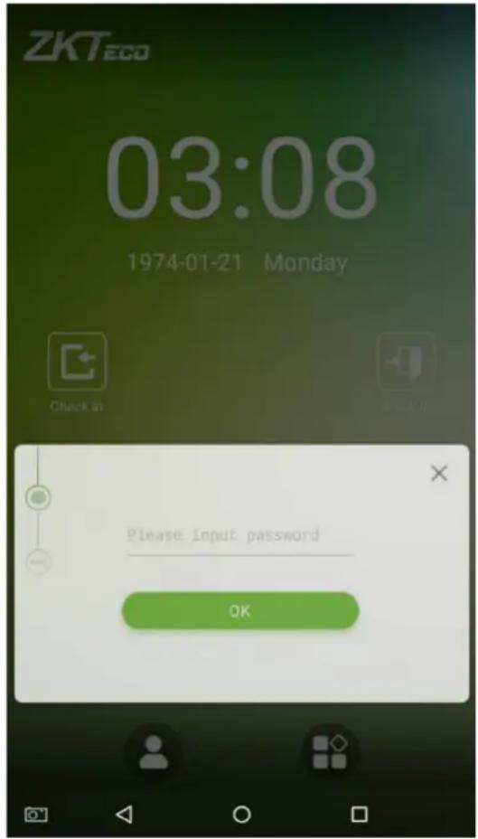 ZKTeco 03:08 1974-01-21 Monday Check in Please input password OK