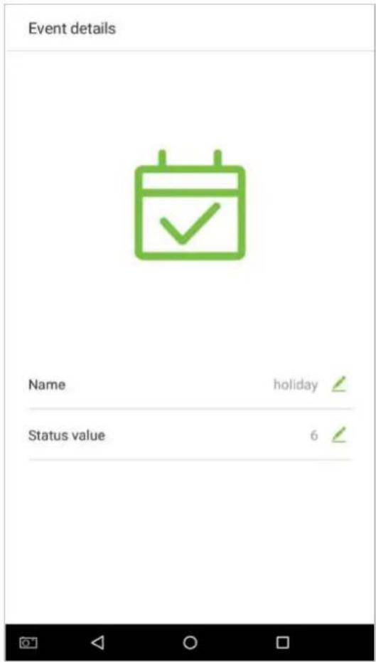 Event details Name holiday Status value 6