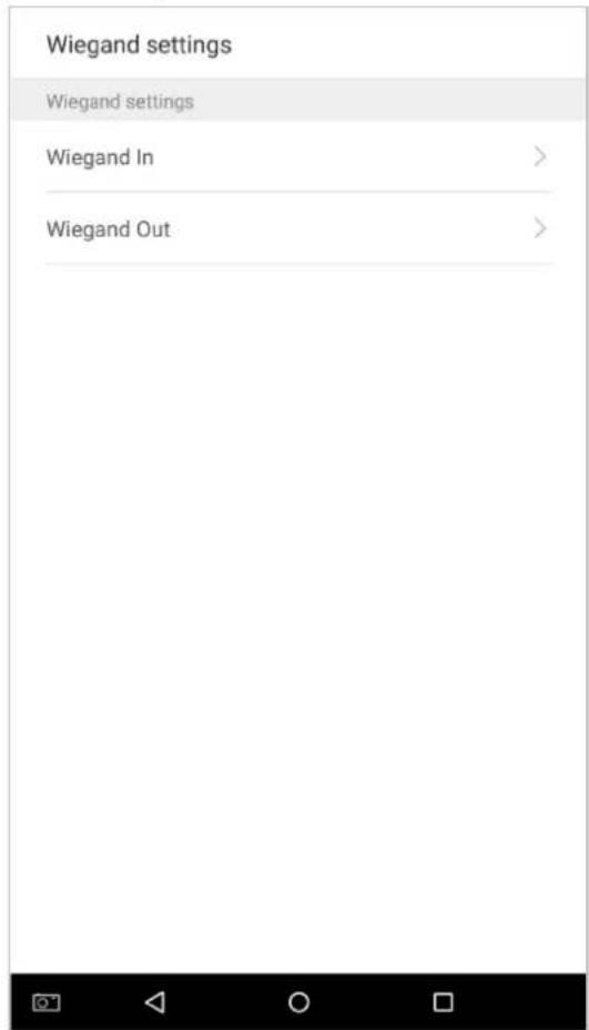Wiegand settings Wiegand settings Wiegand In > Wiegand Out >