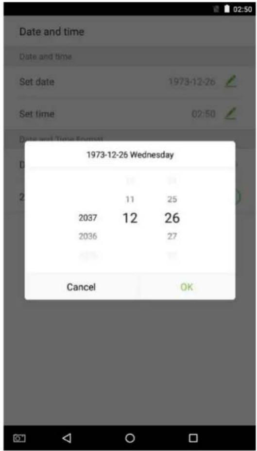 Date and time Date and time Set date 1973-12-26 Set time 02:50 Date and Time Forecast 1973-12-26 Wednesday 11 25 2037 12 26 2036 27 Cancel OK