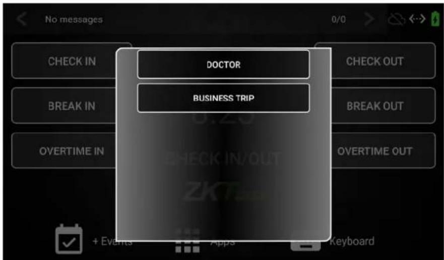 No messages CHECK IN BREAK IN OVERTIME IN DOCTOR CHECK OUT BRAK OUT OVERTIME OUT + Events Apps Keyboard