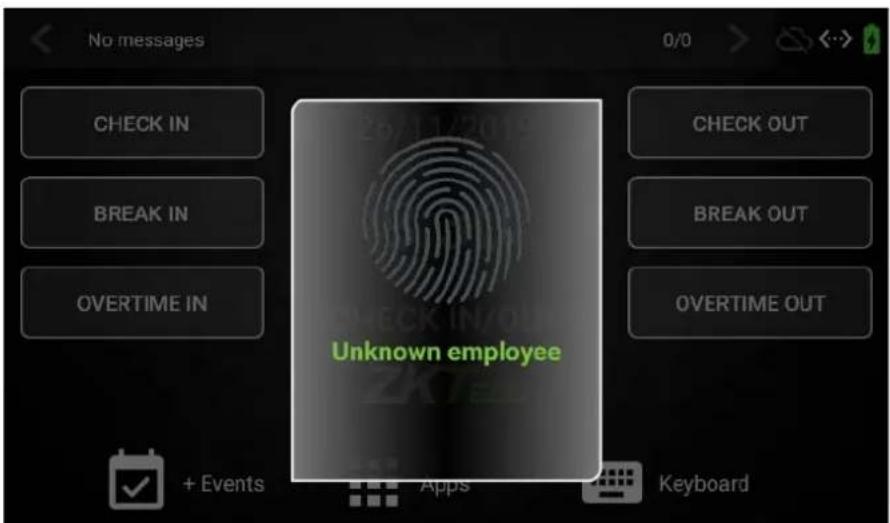 No messages CHECK IN BREAK IN OVERTIME IN Unknown employee CHECK OUT BREAK OUT OVERTIME OUT + Events Apps Keyboard