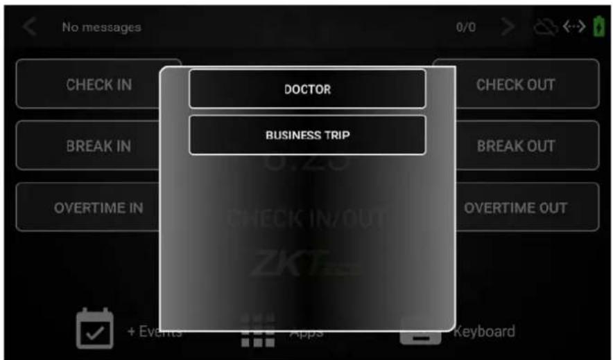 No messages CHECK IN BREAK IN OVERTIME IN DOCTOR CHECK OUT BRAK OUT OVERTIME OUT + Events Apps Keyboard