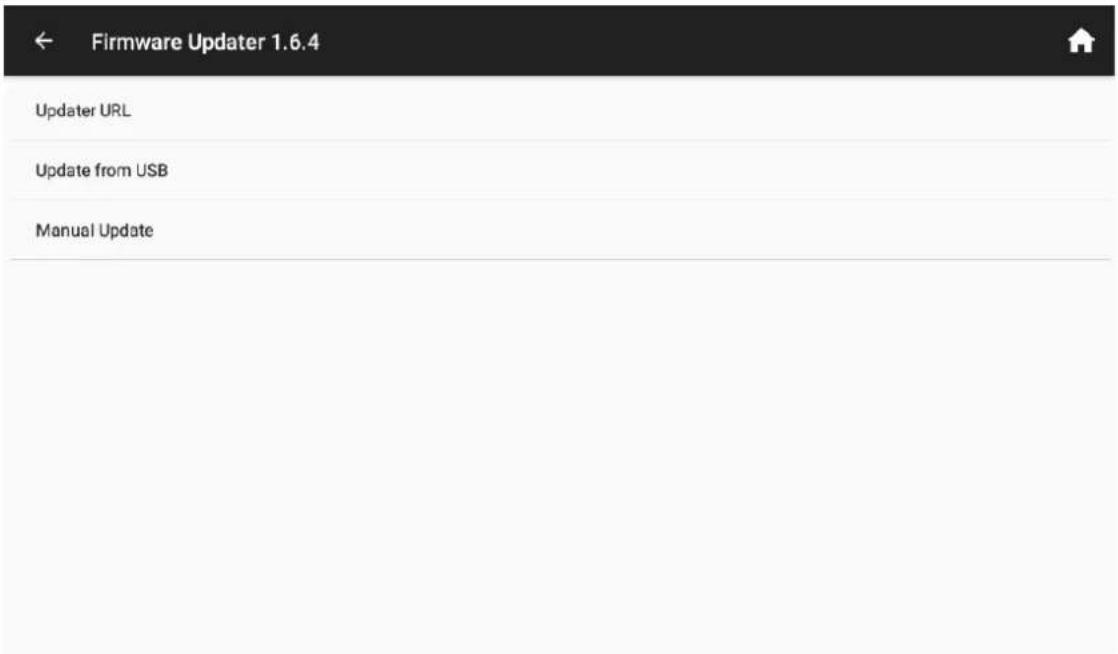 Firmware Updater 1.6.4 Updater URL Update from USB Manual Update