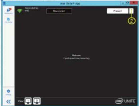 Intel Unity App Connected to: USB Connect Present 2 Welcome 2 participants now connecting View INTEL UNITE