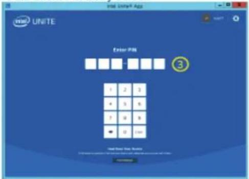 Intel UNITE Apps Intel UNITE Enter PIN ③ 1 2 3 4 5 6 7 8 9 ● 10 11 Intel Fixed Key Options