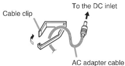 Cable clip To the DC inlet AC adapter cable
