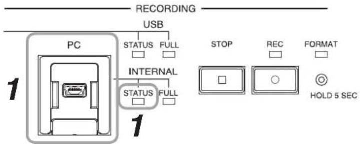 RECORDING USB PC STATUS FULL INTERNAL STATUS FULL 1 1 STOP REC FORMAT HOLD 5 SEC