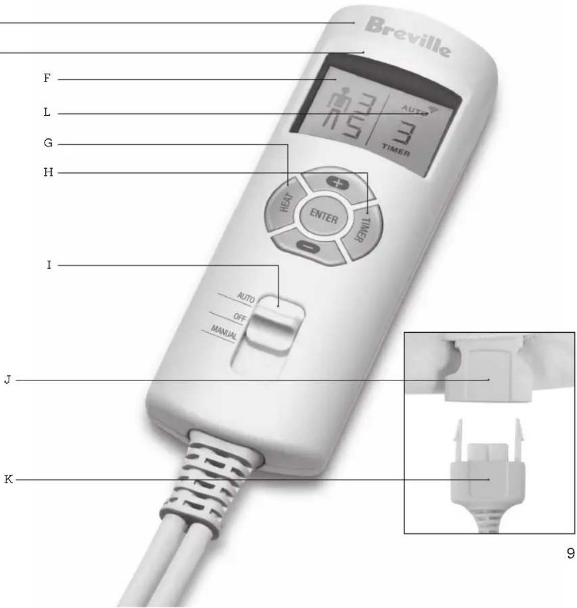 Breville F L G H I AUTO OFF MANUAL HEAT ENTER TIMER AUTO 9