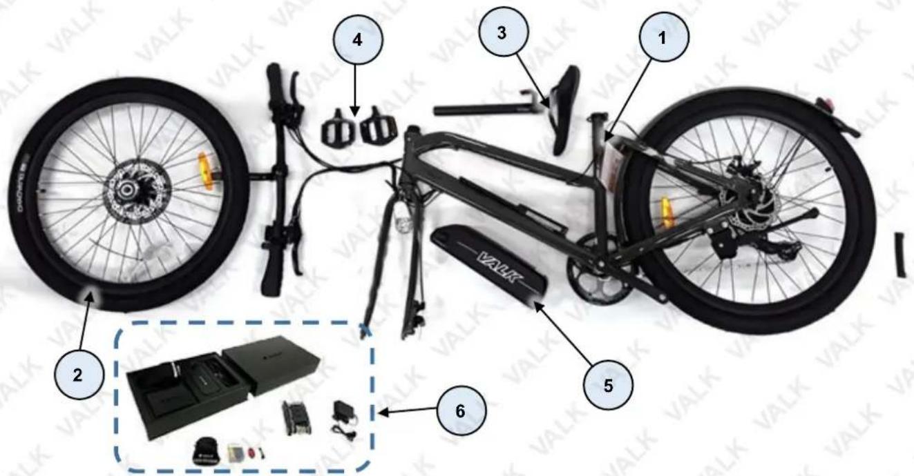 Diagram of a shared bicycles with numbered parts and internal components, including battery pack, rear seats, and safety belt.