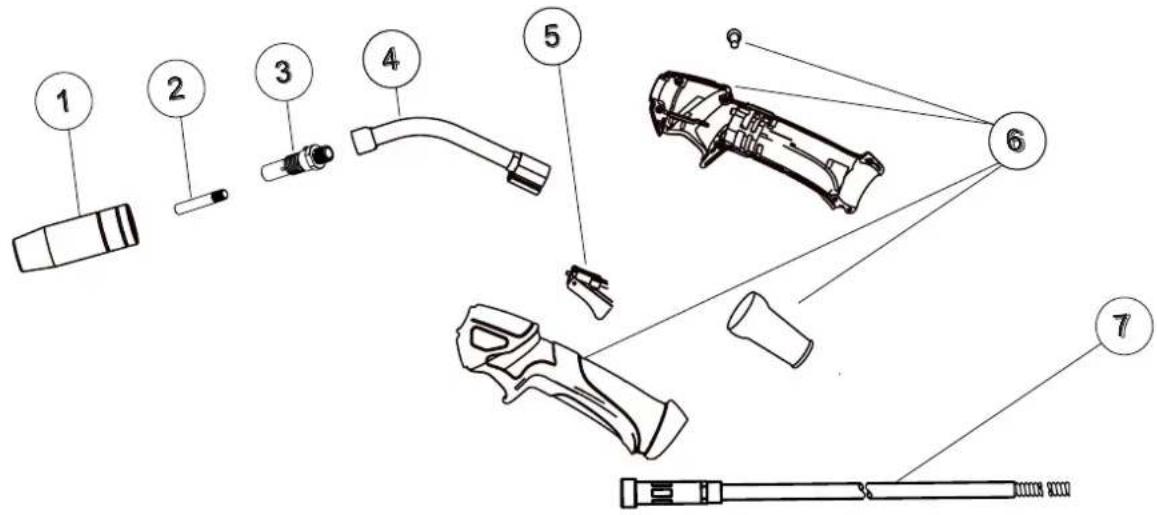 Exploded view diagram of a mechanical device with numbered parts for identification