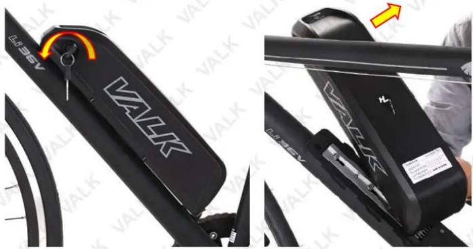 Close-up of a black VALK and WAXK exercise bike seat components with visible branding and control buttons (no text or symbols on main body)