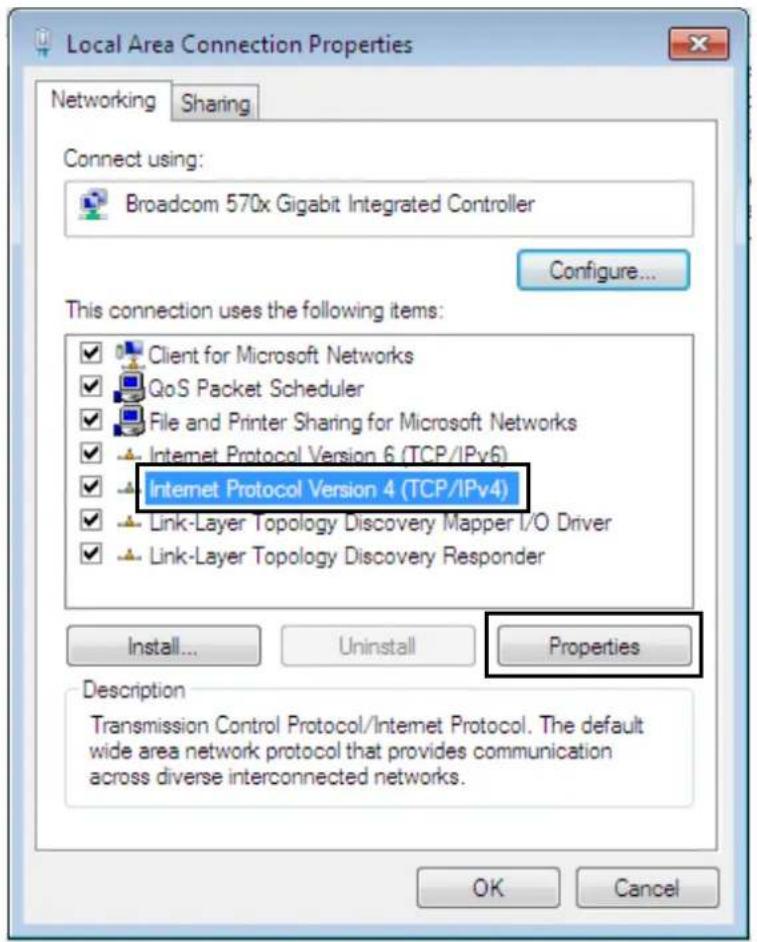Local Area Connection Properties Networking Sharing Connect using: Broadcom 570x Gigabit Integrated Controller Configure... This connection uses the following items: ✓ Client for Microsoft Networks ✓ QoS Packet Scheduler ✓ File and Printer Sharing for Microsoft Networks ✓ Internet Protocol Version 6 (TCP/IPv6) ✓ Internet Protocol Version 4 (TCP/IPv4) ✓ Link-Layer Topology Discovery Mapper I/O Driver ✓ Link-Layer Topology Discovery Responder Install... Uninstall Properties Description Transmission Control Protocol/Internet Protocol. The default wide area network protocol that provides communication across diverse interconnected networks. OK Cancel