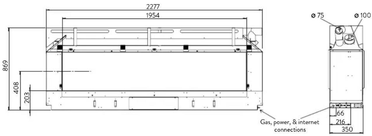2277 1954 Ø 75 Ø 100 869 408 203 Gas, power, & internet connections 66 216 350