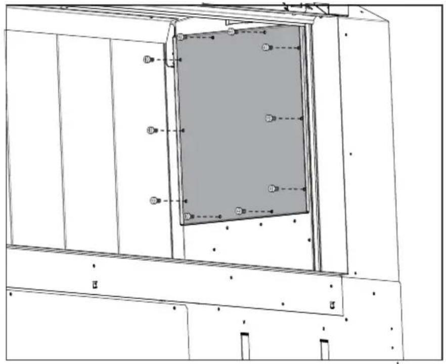 Technical diagram of a door frame with numbered components and directional arrows indicating assembly or movement.