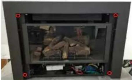 Interior view of a black fire extinguisher with visible flames and wiring, no text or symbols present
