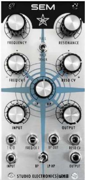 SEM FREQUENCY FULL RESONANCE HALL TRACK FREQ CV I RESO CV LP HP INPUT OUTPUT 1 V/O FREQ CV I BP OUT RESO CV INPUT BP LP.HP OUTPUT STUDIO ELECTRONICS