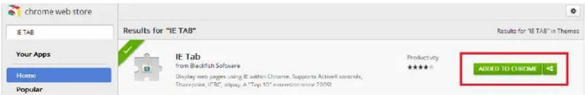 chrome web store IE TAB Results for "IE TAB" Results for "IE TAB" in Themes Your Apps Home Popular IE Tab from Blackfish Software Productivity ★★★★★ Display web pages using IE within Chrome. Supports ActiveX controls, Sharepoint, UCBC, allpay. A "Top 10" extension since 2000! ADDED TO CHROME