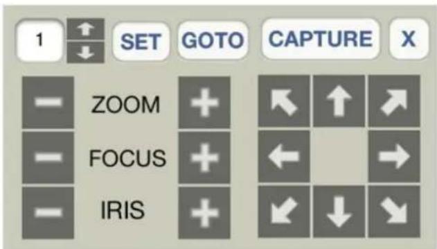 1 SET GOTO CAPTURE X - ZOOM + - FOCUS + - IRIS +