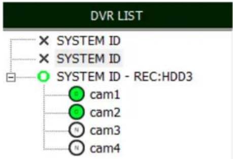 DVR LIST SYSTEM ID SYSTEM ID SYSTEM ID - REC:HDD3 cam1 cam2 cam3 cam4