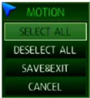 MOTION SELECT ALL DESELECT ALL SAVE&EXIT CANCEL