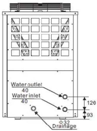 Water outlet 40 Water inlet 40 Φ32 Drainage 120 93