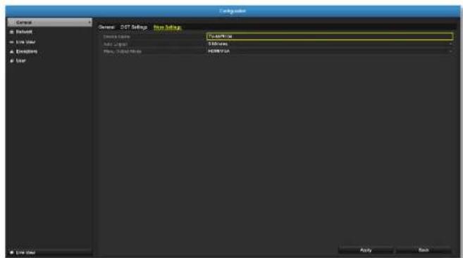 Configuration General DOT Settings New Settings Exchange: Transfer Add: Input: 300ms New: New Settings: Download Apply Back Live User