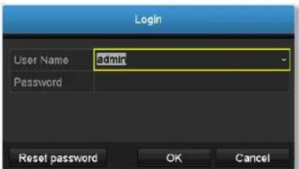Login User Name admin Password Reset password OK Cancel