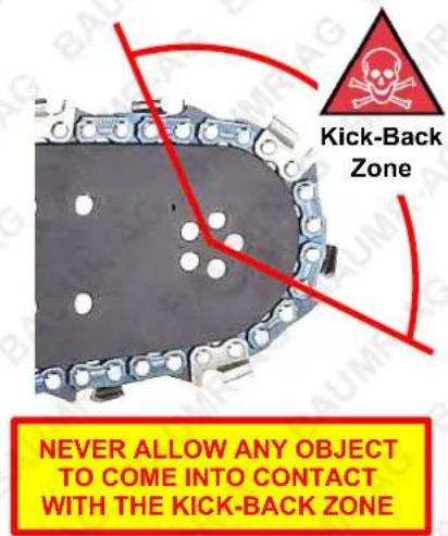 Kick-Back Zone NEVER ALLOW ANY OBJECT TO COME INTO CONTACT WITH THE KICK-BACK ZONE