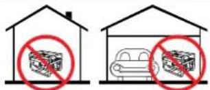 Diagram showing two house-shaped scenes with a car and boxes, each circled with a red prohibition symbol.