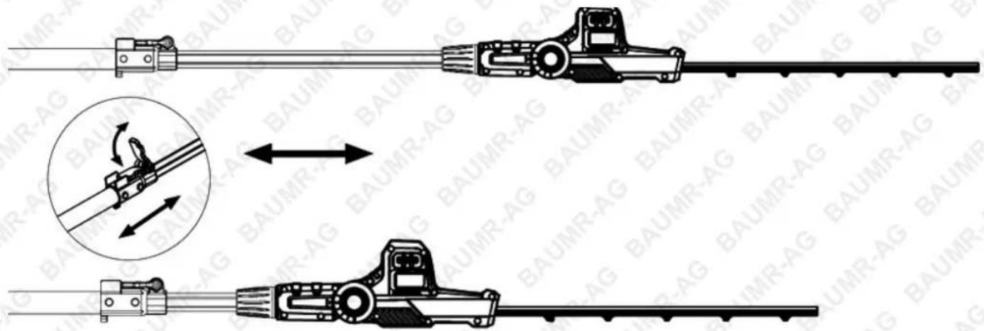 Technical diagram illustrating the assembly of a mechanical tool with labeled components and directional arrows indicating motion or assembly.