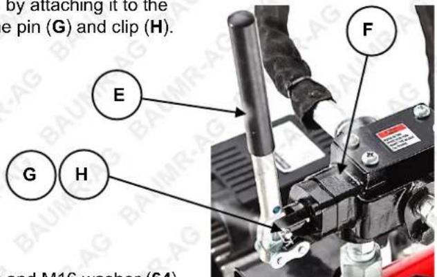 by attaching it to the e pin (G) and clip (H). E F G H and M16 washer (64)