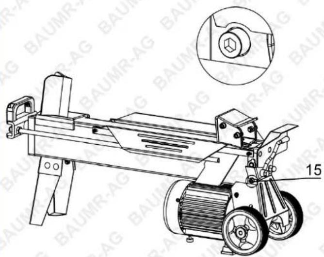 Technical diagram of a mechanical device with labeled parts and an inset view showing a bolt detail.
