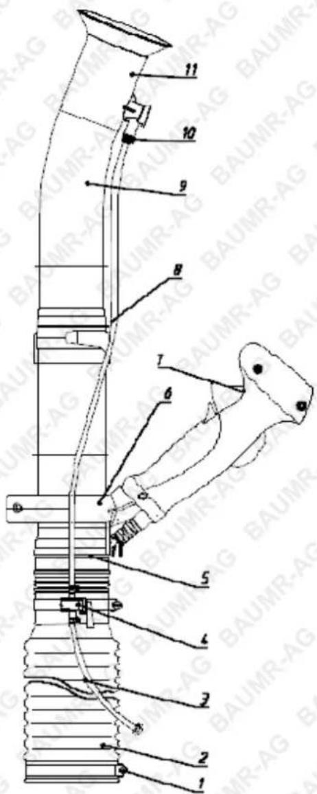 Technical diagram of a mechanical device with numbered components and labeled parts