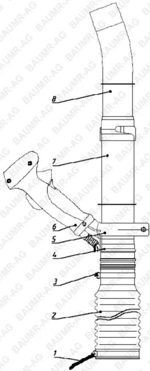 Technical diagram of a mechanical assembly with numbered components, likely a valve or connector assembly.