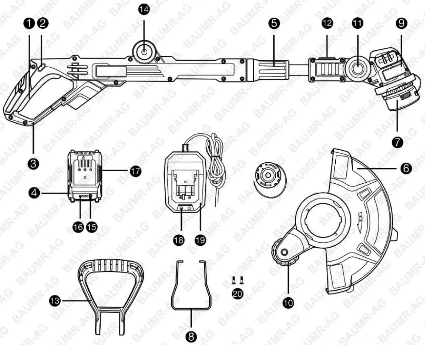 Technical diagram of a BAUMR-AG device with numbered parts for identification and assembly reference.