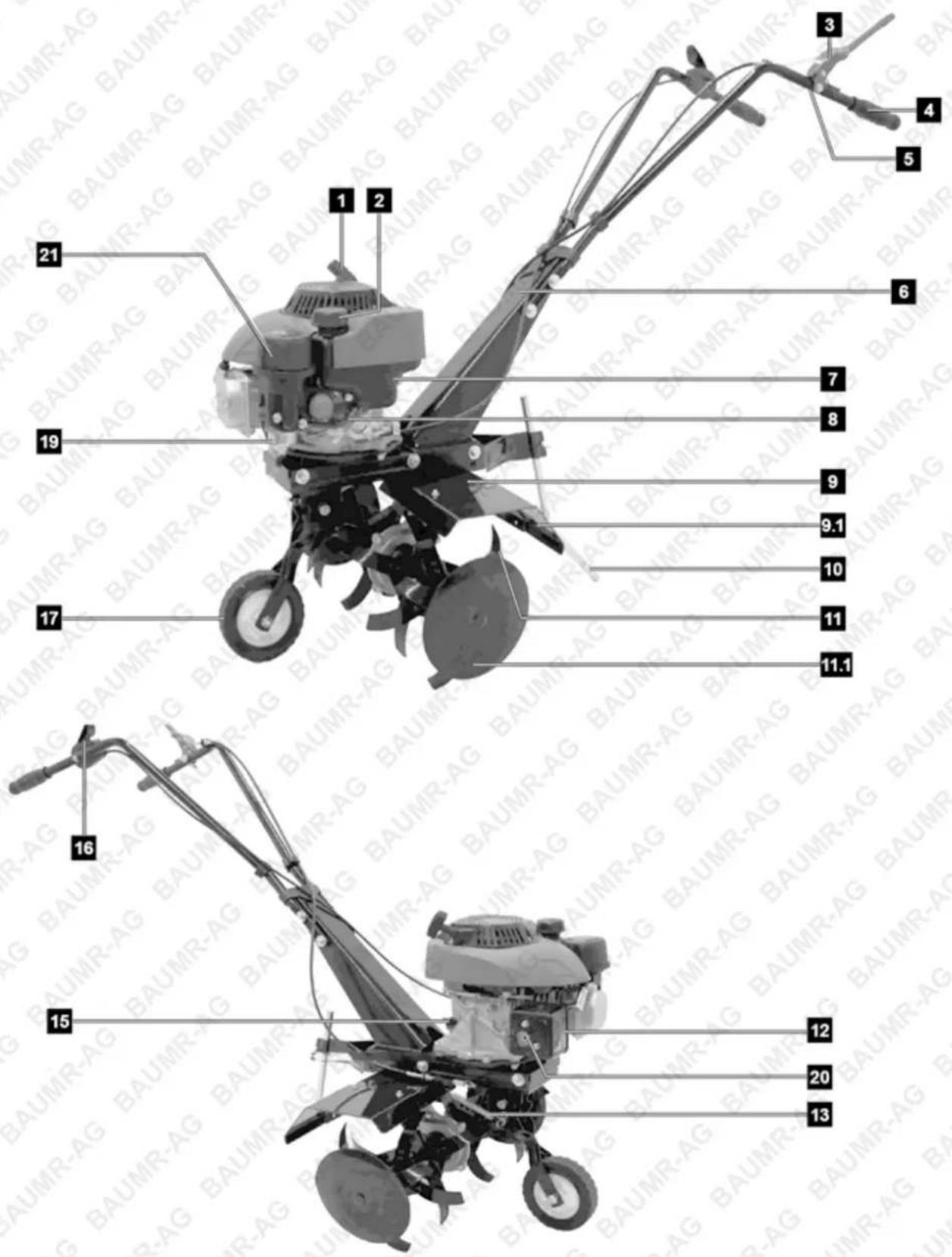 Technical diagram of a moving trowler with numbered parts for identification and assembly reference.