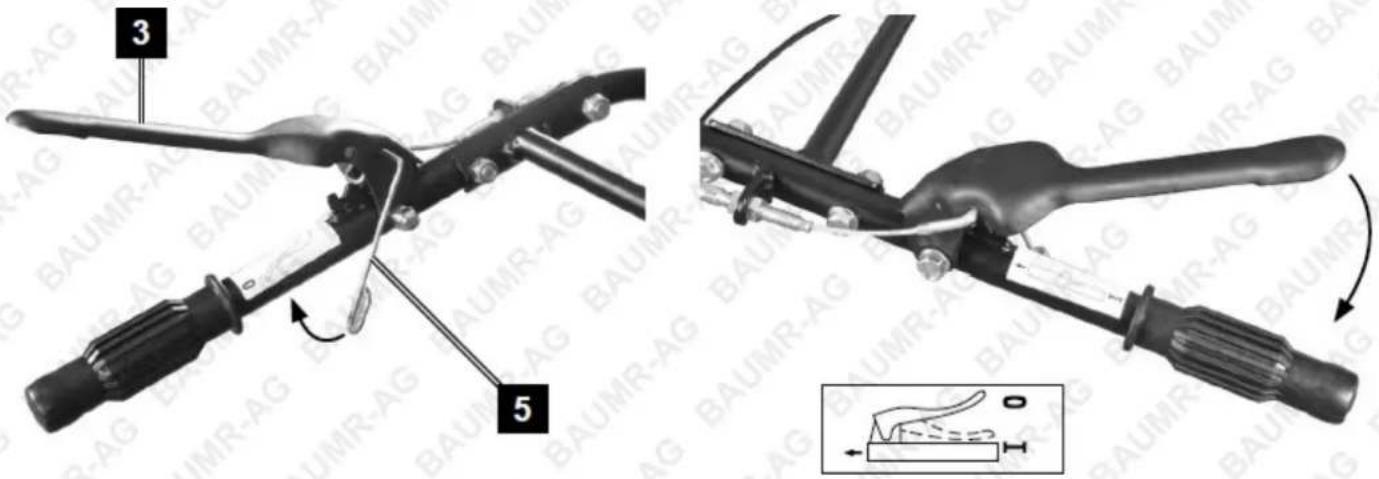 Technical diagram showing bicycle steering wheel components with numbered parts and a magnified inset illustrating the mechanism.