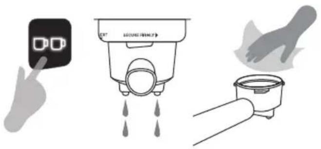 Diagram illustrating three types of kitchen appliances: a pointing hand, a double-tube water dispenser, and a cooking pot with steam.