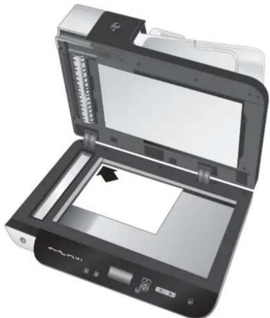Exterior view of an HP scanner with open lid and internal panel (no visible text or symbols)