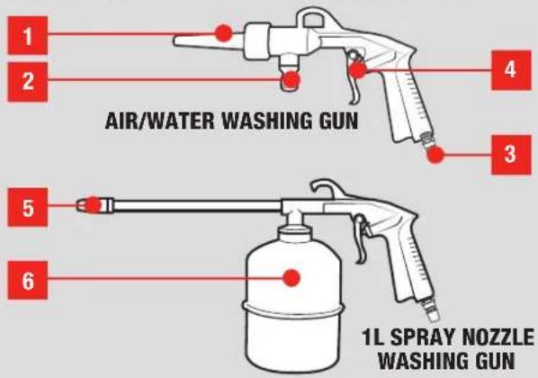 AIR/WATER WASHING GUN 1 2 3 4 5 6 1L SPRAY NOZZLE WASHING GUN