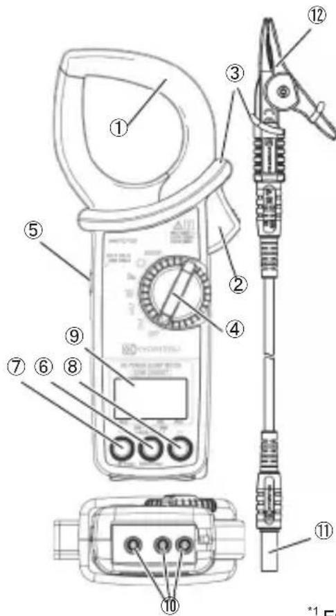 Labeled diagram of a digital multimeter with numbered parts for identification and assembly reference.