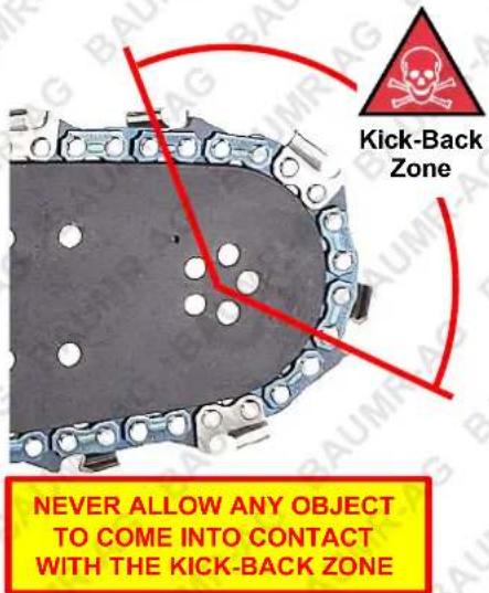 Kick-Back Zone NEVER ALLOW ANY OBJECT TO COME INTO CONTACT WITH THE KICK-BACK ZONE