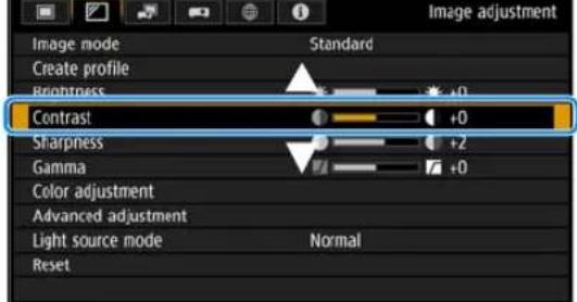 Image mode Create profile Brightness Contrast Sharpness Gamma Color adjustment Advanced adjustment Light source mode Reset Standard +0 +2 +0 Normal