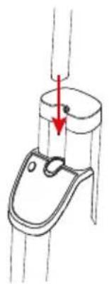 Diagram of a mechanical component with a red arrow indicating force or direction (no text or symbols)