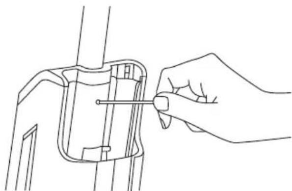 Line drawing of a hand holding a tool interacting with a mechanical component (no text or symbols)