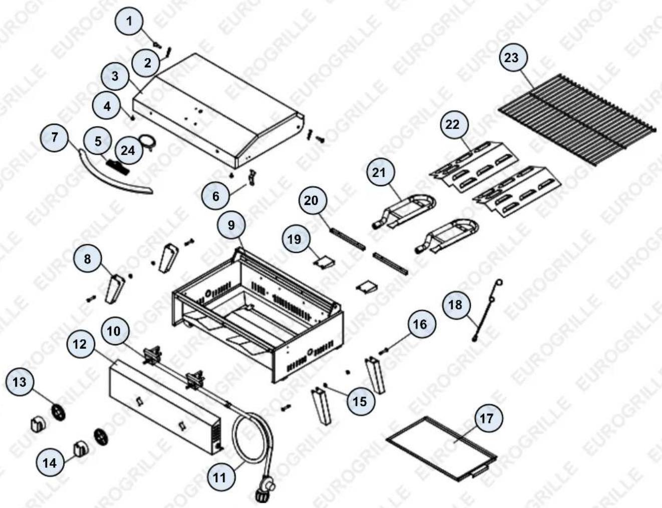 Exploded view diagram of a solar panel assembly with numbered parts for identification