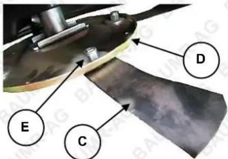Technical diagram of a mechanical component with labeled parts E, C, and D